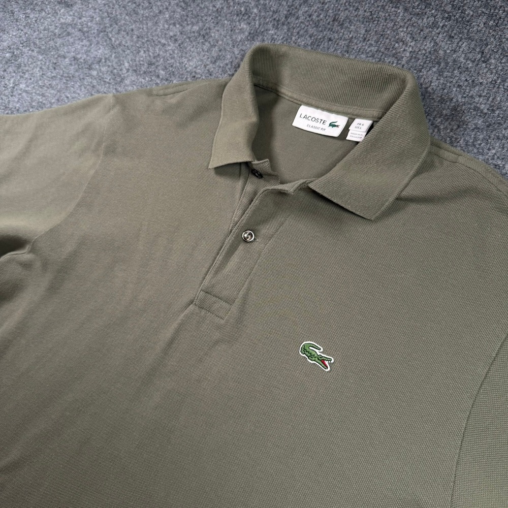 Lacoste Polo Shirt Mens L Olive Green Classic Fit Cotton Pique Short Sleeve